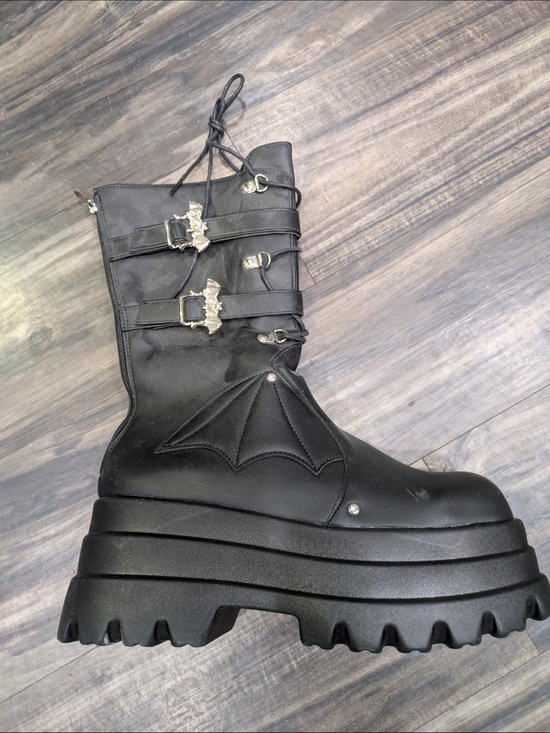 Demonia Shoes - Demonia Black Platform Combat Boots with Bat Wing Detail